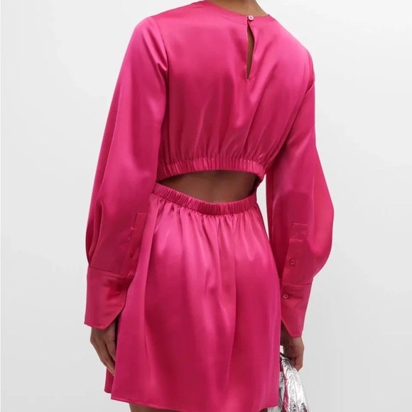 STAUD Hot Pink Crosshill Long Sleeve Mini Dress, SIZE SMALL NEW 0850 - Picture 3 of 11